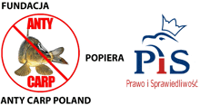 a sign that says anti carp poland next to a pis logo