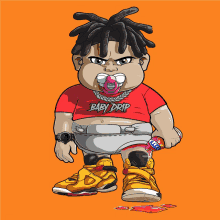 a cartoon drawing of a baby with a pacifier and a baby drip shirt