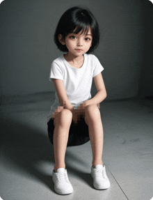 a little girl squatting down with her legs crossed