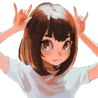 a drawing of a girl with brown hair making a horns sign