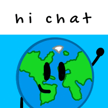 a drawing of a globe with a microphone and the words hi chat below it