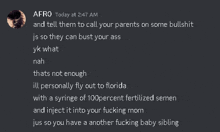 a screenshot of a discord conversation between afro and another person