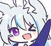 a cartoon drawing of a girl with white hair and purple eyes holding a sword .