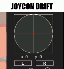 a screenshot of joycon drift showing a circle with x = 128 y = 22 and l and r buttons