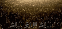 a blurred image of a crowd with the words au au au written in white