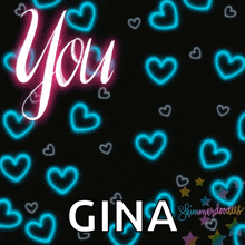 the name gina is on a black background with hearts