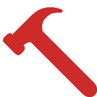 a red hammer with a white background is shown