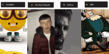a collage of images with the words invisible do not disturb online and idle at the bottom