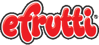 a red and white efrutti logo with a trademark