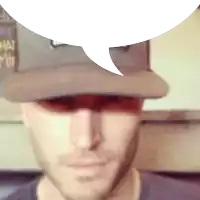 a man wearing a hat with a speech bubble above it