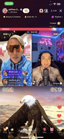 a screenshot of a live stream between jeffree s and j face