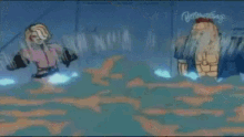 a cartoon character is swimming in a pool of water with the word yellowstone written on the bottom