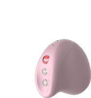 a pink toy with a red button that says fun