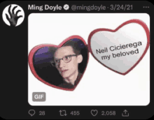 a picture of a man with glasses and a heart that says neil ciclercega my beloved