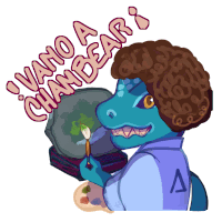 a drawing of a dinosaur holding a brush with the words " vano a chanbear " written above it