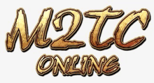 a logo for m2tc online is shown in gold on a white background