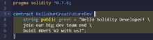 a screenshot of a program that says ' hello solidity developer '