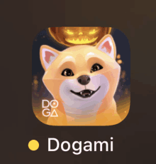 a dog with a pumpkin on its head and the word dogami below it