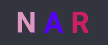 the word nar is written in pink purple and red