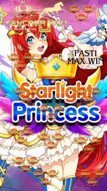 a poster for a game called starlight princess shows a girl with wings and a crown