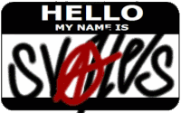 a black and white sign that says hello my name is svdvs