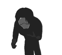 a pixel art drawing of a man with a mask on his face .