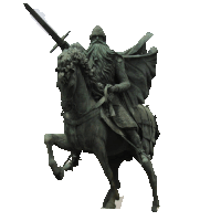 a statue of a man riding a horse with a sword