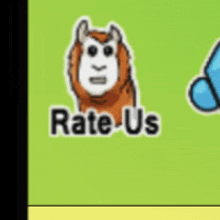 a picture of a llama with the words rate us on it