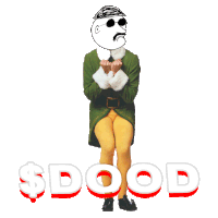 a drawing of a man with a mustache and sunglasses standing next to the word dood