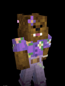 a minecraft character is wearing a purple shirt and overalls