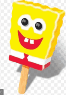 a spongebob ice cream popsicle with a red tie on a stick