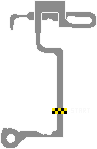 a pixel art drawing of a race track with a checkered flag on the side .