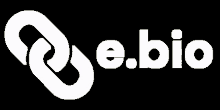 a white e.bio logo with a yellow border on a black background