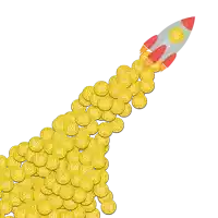 a rocket is being launched with a bunch of gold coins on it