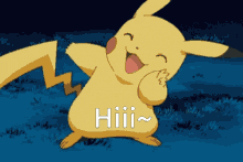 a pikachu with a lightning bolt on its tail says hiii ~