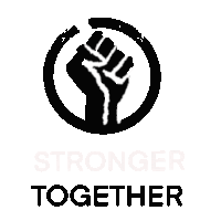 a black fist in a circle with the words stronger together