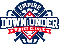 a logo for umpire down under winter classic in blue and white