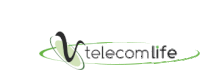 a logo for v telecomlife with a green swirl