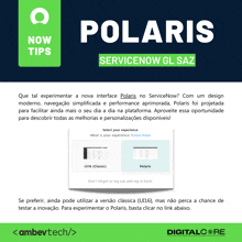 an advertisement for polaris servicenow gl saz