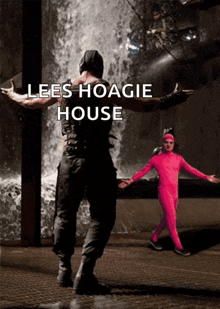 a poster for lees hoagie house shows a man in a pink outfit