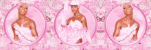 a woman in a white dress and white gloves is surrounded by pink flowers and the word icon