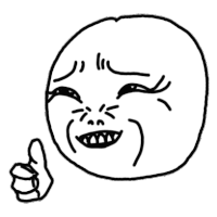 a black and white drawing of a funny face with a thumbs up .