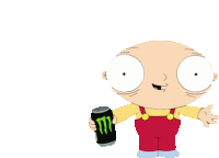 stewie from family guy is holding a monster energy drink