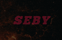 the word seby is displayed in red on a black background