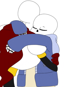 a drawing of two skeletons hugging each other with their eyes closed