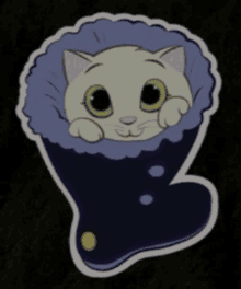 a sticker of a white cat in a boot