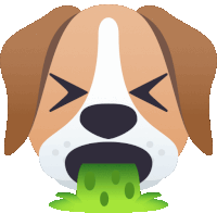 a brown and white dog with its eyes closed and green liquid coming out of its mouth