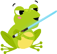 a green frog is holding a light saber in its right hand