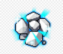 a pixel art drawing of a pile of rocks with a blue glow around them