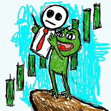 a drawing of a frog holding a man in a suit